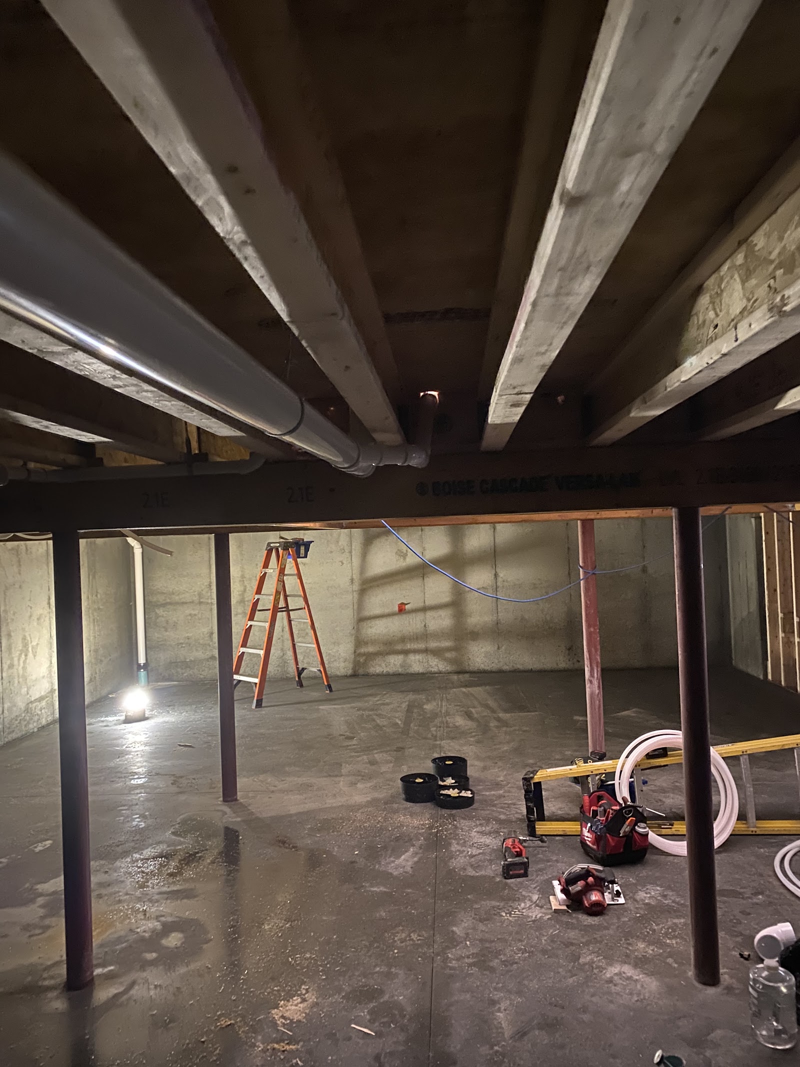 In-progress plumbing work inside a home